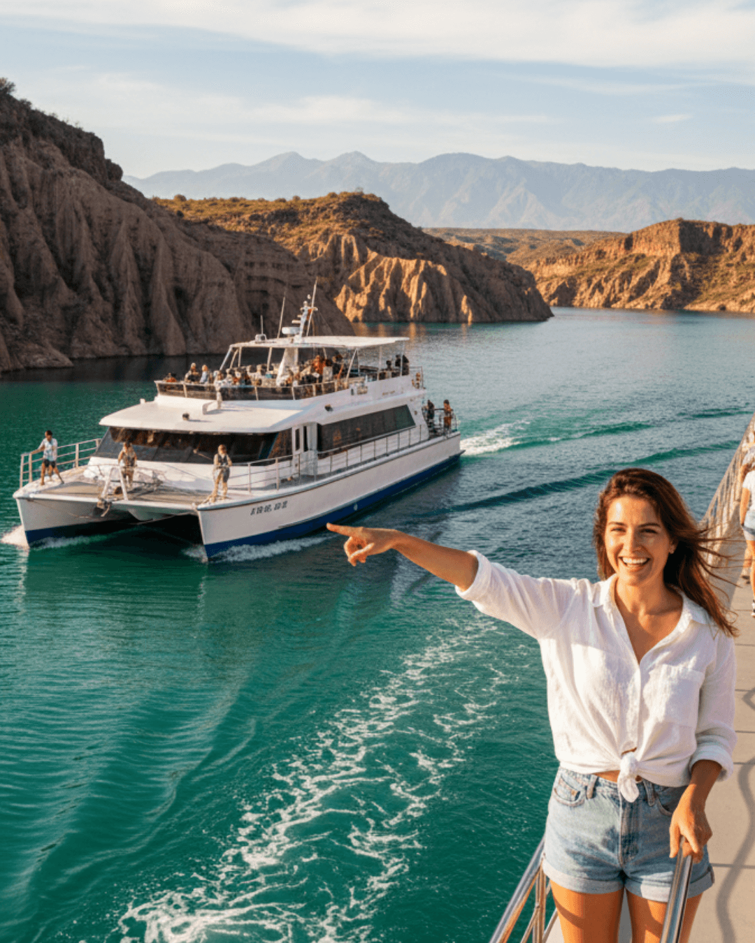 Embalse los reyunos con actividad catamaran