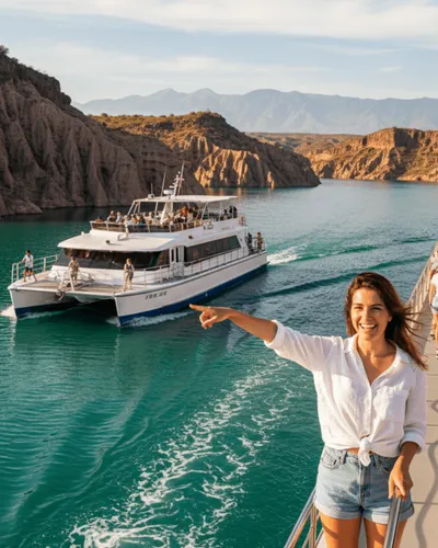 Embalse los reyunos con actividad catamaran