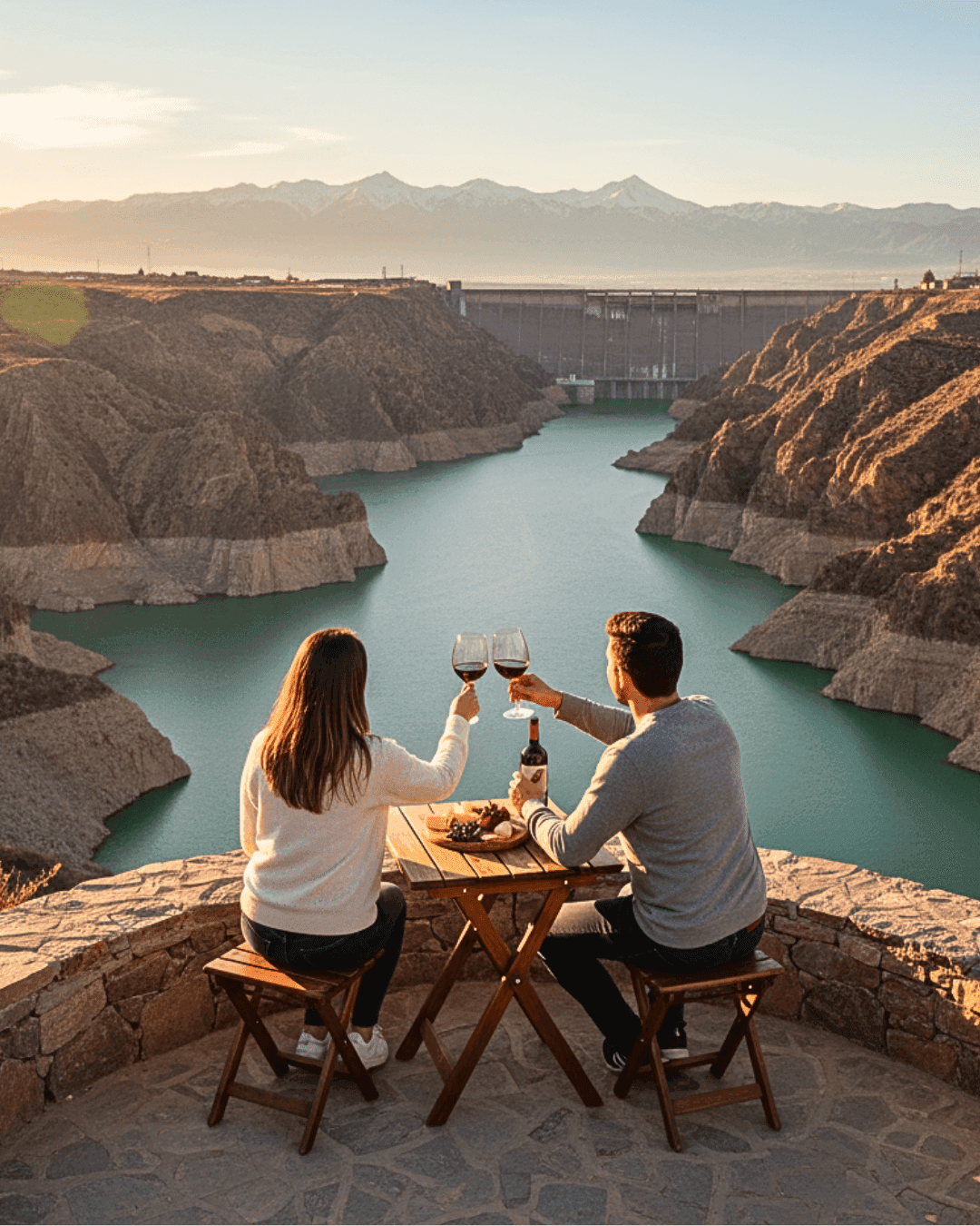 Embalse Los Reyunos con actividad de catamarán
